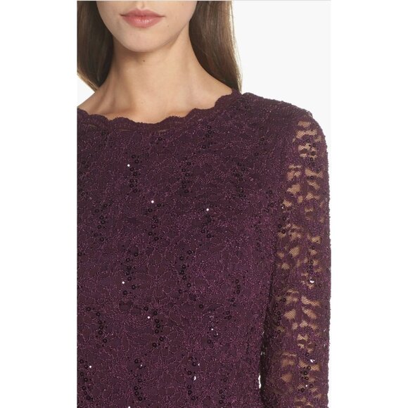 Alex Evenings Faux Two-Piece Cocktail Dress Deep Plum Lace Chiffon Dress Size 12 - Picture 3 of 11